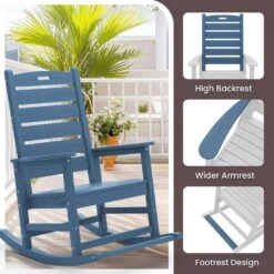 Navy HDPE Plastic Outdoor Patio Rocking Chair With Footrest -Jearey jearey outdoor rocking chairs tjyy5 navy 1f 1000