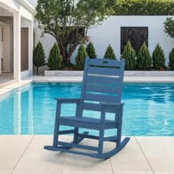Navy HDPE Plastic Outdoor Patio Rocking Chair With Footrest -Jearey jearey outdoor rocking chairs tjyy5 navy 31 1000