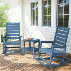 Navy HDPE Plastic Outdoor Patio Rocking Chair With Footrest -Jearey jearey outdoor rocking chairs tjyy5 navy 4f 1000