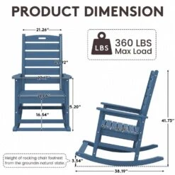 Navy HDPE Plastic Outdoor Patio Rocking Chair With Footrest -Jearey jearey outdoor rocking chairs tjyy5 navy c3 1000