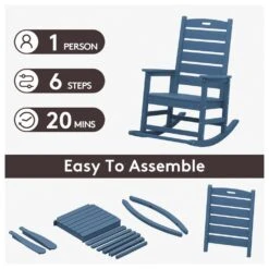 Navy HDPE Plastic Outdoor Patio Rocking Chair With Footrest -Jearey jearey outdoor rocking chairs tjyy5 navy fa 1000
