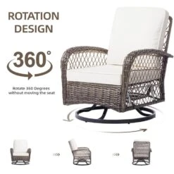 4-Piece White Patio Wicker Bistro Furniture Set With Swivel Outdoor Rocking Chair With Cushion And 2 Ottomans -Jearey jearey outdoor rocking chairs xes 4 white 4f 1000