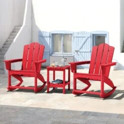 Classic HDPE Plastic Outdoor Rocking Chair In Bright Red -Jearey jearey outdoor rocking chairs ydyy bright red 31 1000