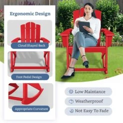 Classic HDPE Plastic Outdoor Rocking Chair In Bright Red -Jearey jearey outdoor rocking chairs ydyy bright red fa 1000