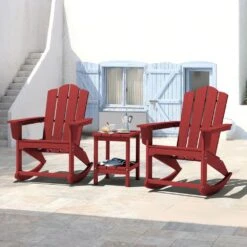 Classic HDPE Plastic Outdoor Rocking Chair In Dark Red -Jearey jearey outdoor rocking chairs ydyy red 31 1000