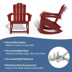 Classic HDPE Plastic Outdoor Rocking Chair In Dark Red -Jearey jearey outdoor rocking chairs ydyy red 4f 1000