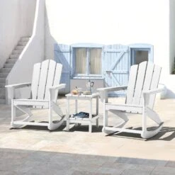 Classic HDPE Plastic Outdoor Rocking Chair In White -Jearey jearey outdoor rocking chairs ydyy white 31 1000