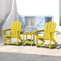 Classic HDPE Plastic Outdoor Rocking Chair In Yellow -Jearey jearey outdoor rocking chairs ydyy yellow 31 1000