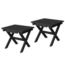 Black HDPE Plastic Portable Patio End Table Folding Outdoor Coffee Table (Set Of 2)