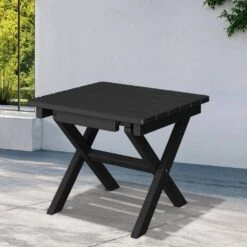 Black HDPE Plastic Portable Patio End Table Folding Outdoor Coffee Table (Set Of 2) -Jearey jearey outdoor side tables 2fxzdbj bk c3 1000
