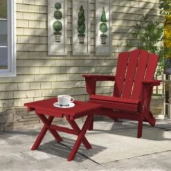 Dark Red HDPE Plastic Portable Patio End Table Folding Outdoor Coffee Table (Set Of 2) -Jearey jearey outdoor side tables 2fxzdbj drd 31 1000
