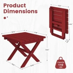 Dark Red HDPE Plastic Portable Patio End Table Folding Outdoor Coffee Table (Set Of 2) -Jearey jearey outdoor side tables 2fxzdbj drd 4f 1000