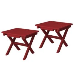 Dark Red HDPE Plastic Portable Patio End Table Folding Outdoor Coffee Table (Set Of 2)