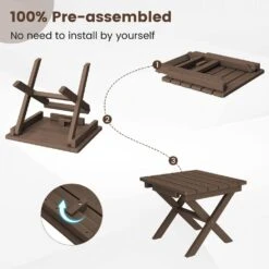 Brown HDPE Plastic Portable Patio End Table Folding Outdoor Coffee Table (Set Of 2) -Jearey jearey outdoor side tables 2fxzdbj zm 1f 1000