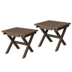 Brown HDPE Plastic Portable Patio End Table Folding Outdoor Coffee Table (Set Of 2)