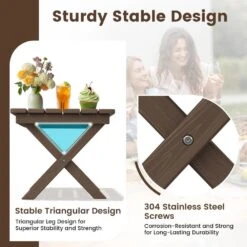 Brown HDPE Plastic Portable Patio End Table Folding Outdoor Coffee Table (Set Of 2) -Jearey jearey outdoor side tables 2fxzdbj zm fa 1000