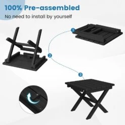 Black HDPE Plastic Portable Patio End Table Folding Outdoor Coffee Table -Jearey jearey outdoor side tables fxzdbj bk 1f 1000