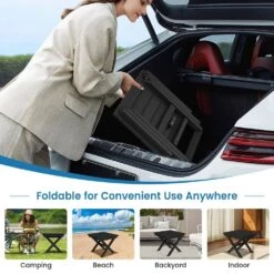 Black HDPE Plastic Portable Patio End Table Folding Outdoor Coffee Table -Jearey jearey outdoor side tables fxzdbj bk 76 1000