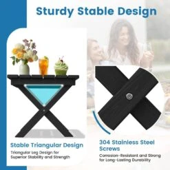 Black HDPE Plastic Portable Patio End Table Folding Outdoor Coffee Table -Jearey jearey outdoor side tables fxzdbj bk fa 1000