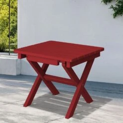 Dark Red HDPE Plastic Portable Patio End Table Folding Outdoor Coffee Table