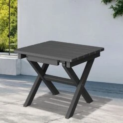 Gray HDPE Plastic Portable Patio End Table Folding Outdoor Coffee Table