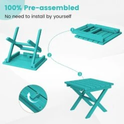 Peacock Blue HDPE Plastic Portable Patio End Table Folding Outdoor Coffee Table -Jearey jearey outdoor side tables fxzdbj kql 1f 1000