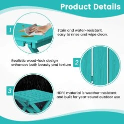 Peacock Blue HDPE Plastic Portable Patio End Table Folding Outdoor Coffee Table -Jearey jearey outdoor side tables fxzdbj kql 44 1000