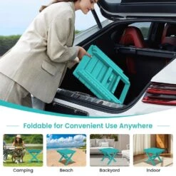 Peacock Blue HDPE Plastic Portable Patio End Table Folding Outdoor Coffee Table -Jearey jearey outdoor side tables fxzdbj kql 76 1000