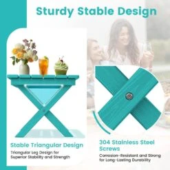 Peacock Blue HDPE Plastic Portable Patio End Table Folding Outdoor Coffee Table -Jearey jearey outdoor side tables fxzdbj kql fa 1000