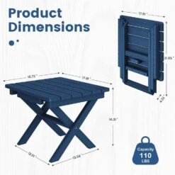 Navy Blue HDPE Plastic Portable Patio End Table Folding Outdoor Coffee Table -Jearey jearey outdoor side tables fxzdbj na 4f 1000