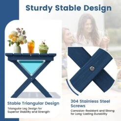 Navy Blue HDPE Plastic Portable Patio End Table Folding Outdoor Coffee Table -Jearey jearey outdoor side tables fxzdbj na fa 1000