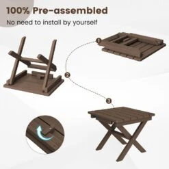 Brown HDPE Plastic Portable Patio End Table Folding Outdoor Coffee Table -Jearey jearey outdoor side tables fxzdbj zm 1f 1000