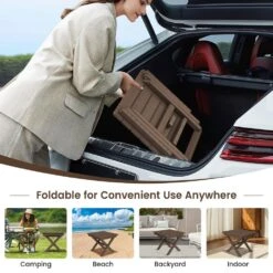 Brown HDPE Plastic Portable Patio End Table Folding Outdoor Coffee Table -Jearey jearey outdoor side tables fxzdbj zm 76 1000