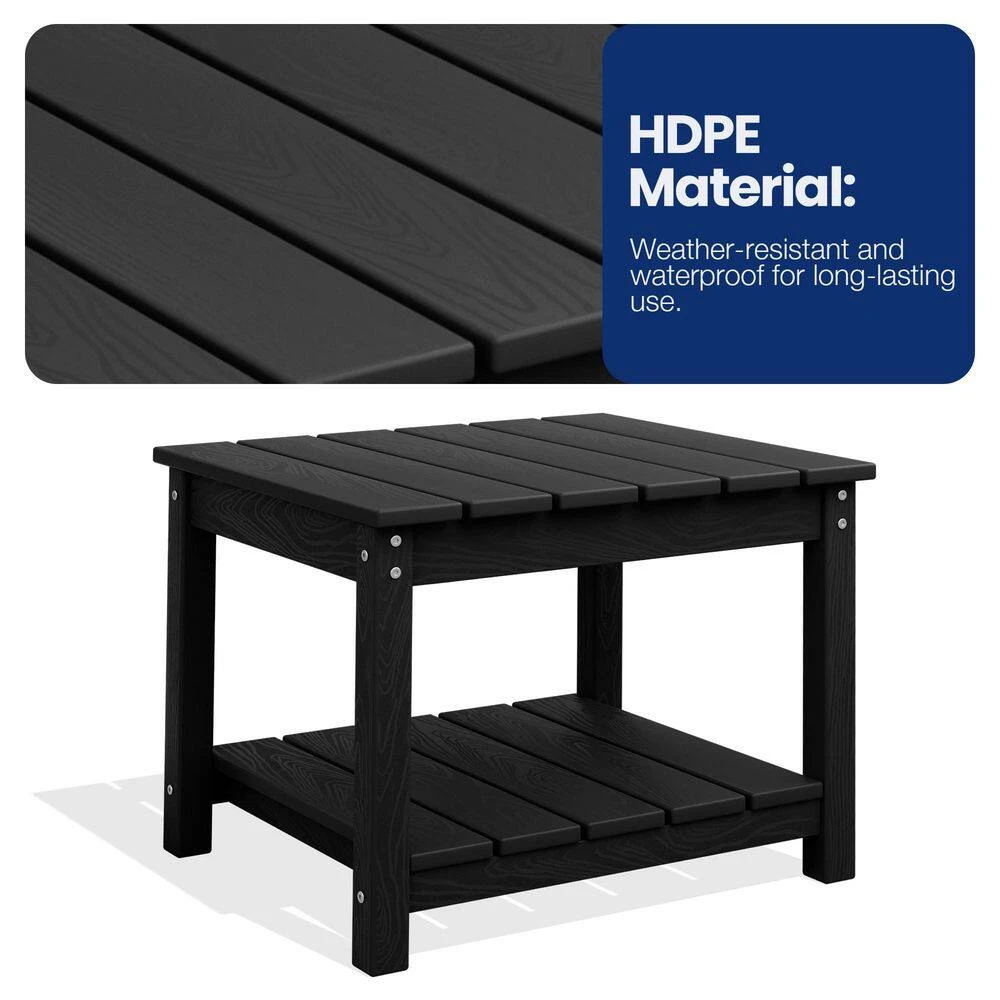 Black HDPE 2-Tier Outdoor Side Table, Weather-Resistant Patio Coffee Table 5 Black HDPE 2-Tier Outdoor Side Table, Weather-Resistant Patio Coffee Table - Image 5