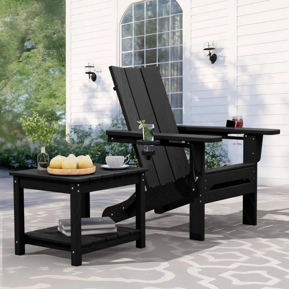 Black HDPE 2-Tier Outdoor Side Table, Weather-Resistant Patio Coffee Table 9 Black HDPE 2-Tier Outdoor Side Table, Weather-Resistant Patio Coffee Table - Image 9