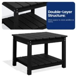 Black HDPE 2-Tier Outdoor Side Table, Weather-Resistant Patio Coffee Table 14 Black HDPE 2-Tier Outdoor Side Table, Weather-Resistant Patio Coffee Table -Jearey jearey outdoor side tables scbj bk 44 1000