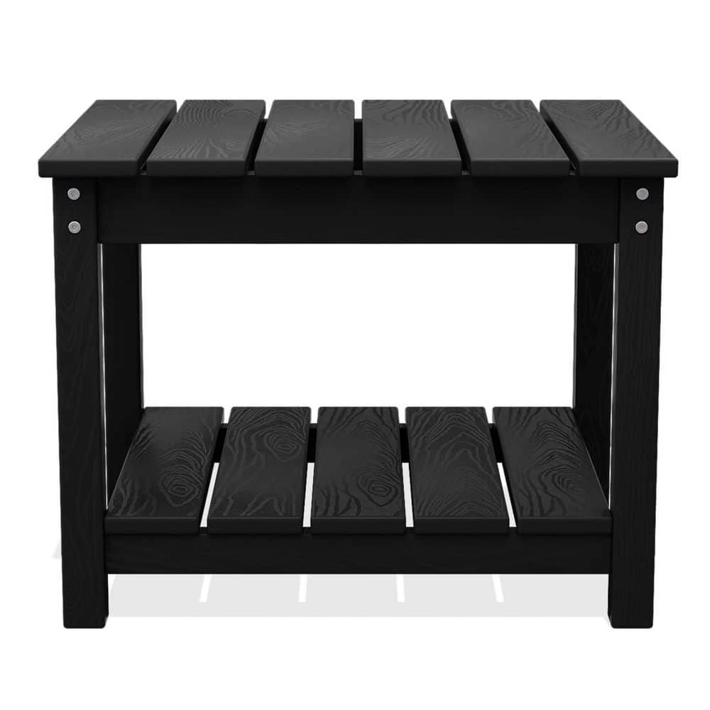 Black HDPE 2-Tier Outdoor Side Table, Weather-Resistant Patio Coffee Table 1 Black HDPE 2-Tier Outdoor Side Table, Weather-Resistant Patio Coffee Table