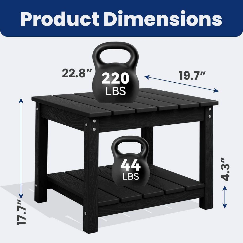 Black HDPE 2-Tier Outdoor Side Table, Weather-Resistant Patio Coffee Table 3 Black HDPE 2-Tier Outdoor Side Table, Weather-Resistant Patio Coffee Table - Image 3
