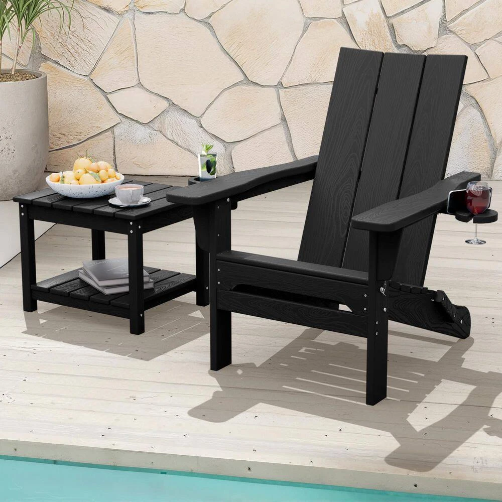 Black HDPE 2-Tier Outdoor Side Table, Weather-Resistant Patio Coffee Table 2 Black HDPE 2-Tier Outdoor Side Table, Weather-Resistant Patio Coffee Table - Image 2