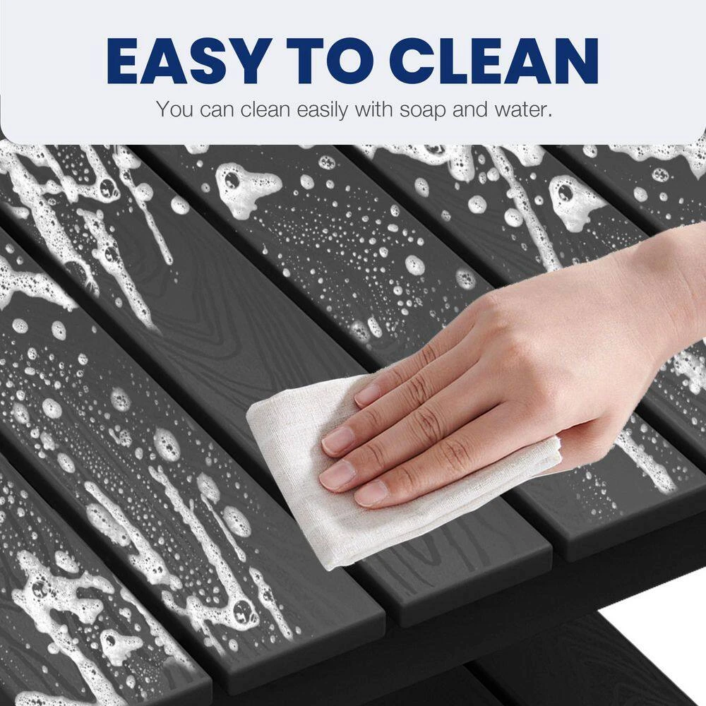 Black HDPE 2-Tier Outdoor Side Table, Weather-Resistant Patio Coffee Table 7 Black HDPE 2-Tier Outdoor Side Table, Weather-Resistant Patio Coffee Table - Image 7