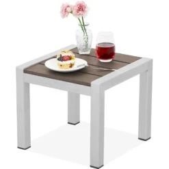 Square Brown Aluminum 15.74 In. W X 15.74 In. D X 13.77 In. H Outdoor Side Table