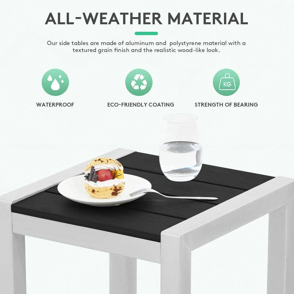 Black Square Aluminum Frame 16 In. Outdoor Side Table Light Weight 4 Black Square Aluminum Frame 16 In. Outdoor Side Table Light Weight - Image 4