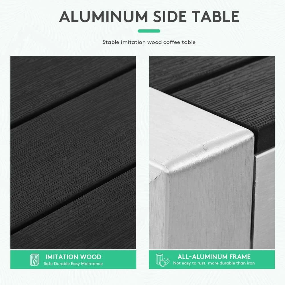 Black Square Aluminum Frame 16 In. Outdoor Side Table Light Weight 2 Black Square Aluminum Frame 16 In. Outdoor Side Table Light Weight - Image 2