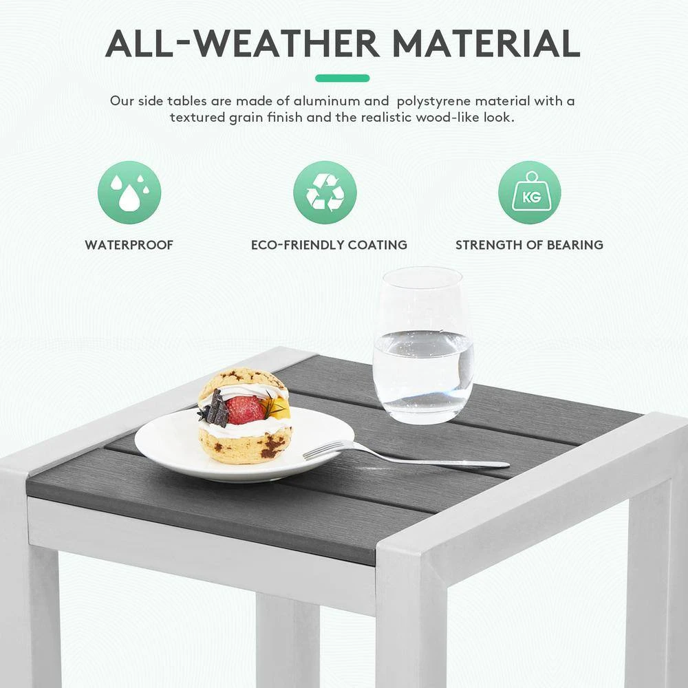 Gray Square Aluminum Frame 16 In. Outdoor Side Table Light Weight 4 Gray Square Aluminum Frame 16 In. Outdoor Side Table Light Weight - Image 4