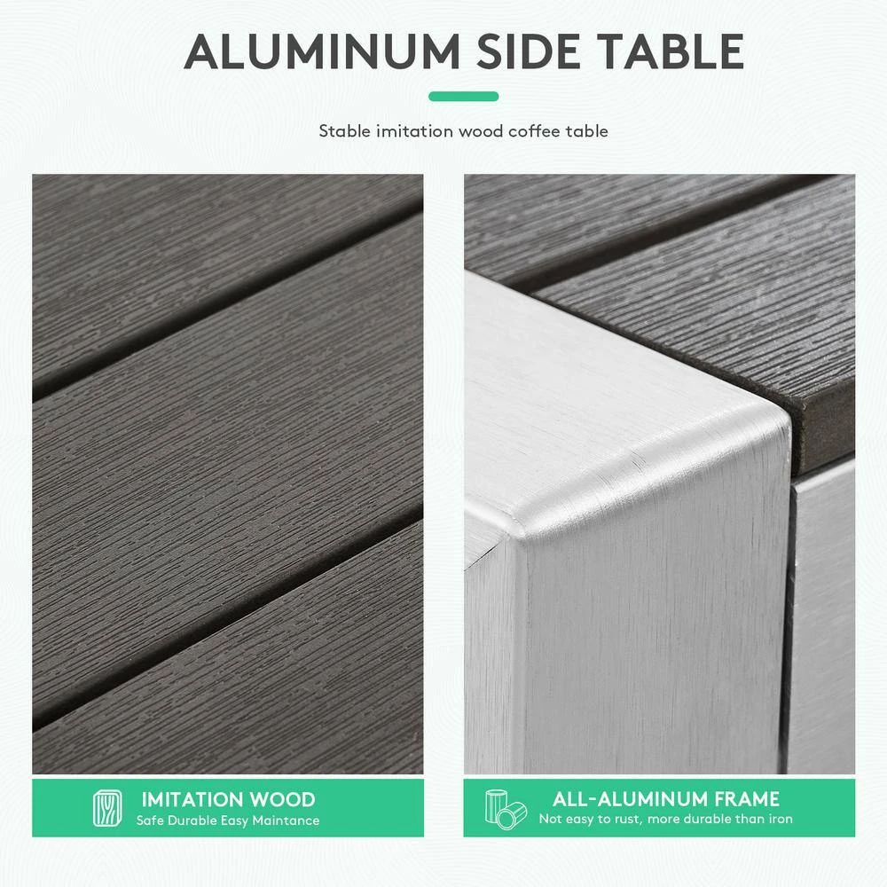 Gray Square Aluminum Frame 16 In. Outdoor Side Table Light Weight 2 Gray Square Aluminum Frame 16 In. Outdoor Side Table Light Weight - Image 2