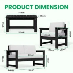 Black 4-Piece HDPE Plastic Patio Conversation Set With Beige Cushions 16 Black 4-Piece HDPE Plastic Patio Conversation Set With Beige Cushions -Jearey jearey patio conversation sets 4cvst blbg 1d 1000