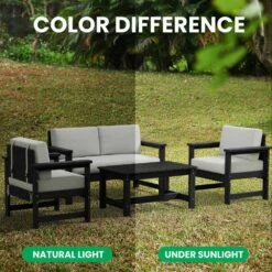 Black 4-Piece HDPE Plastic Patio Conversation Set With Beige Cushions 25 Black 4-Piece HDPE Plastic Patio Conversation Set With Beige Cushions -Jearey jearey patio conversation sets 4cvst blbg 31 1000