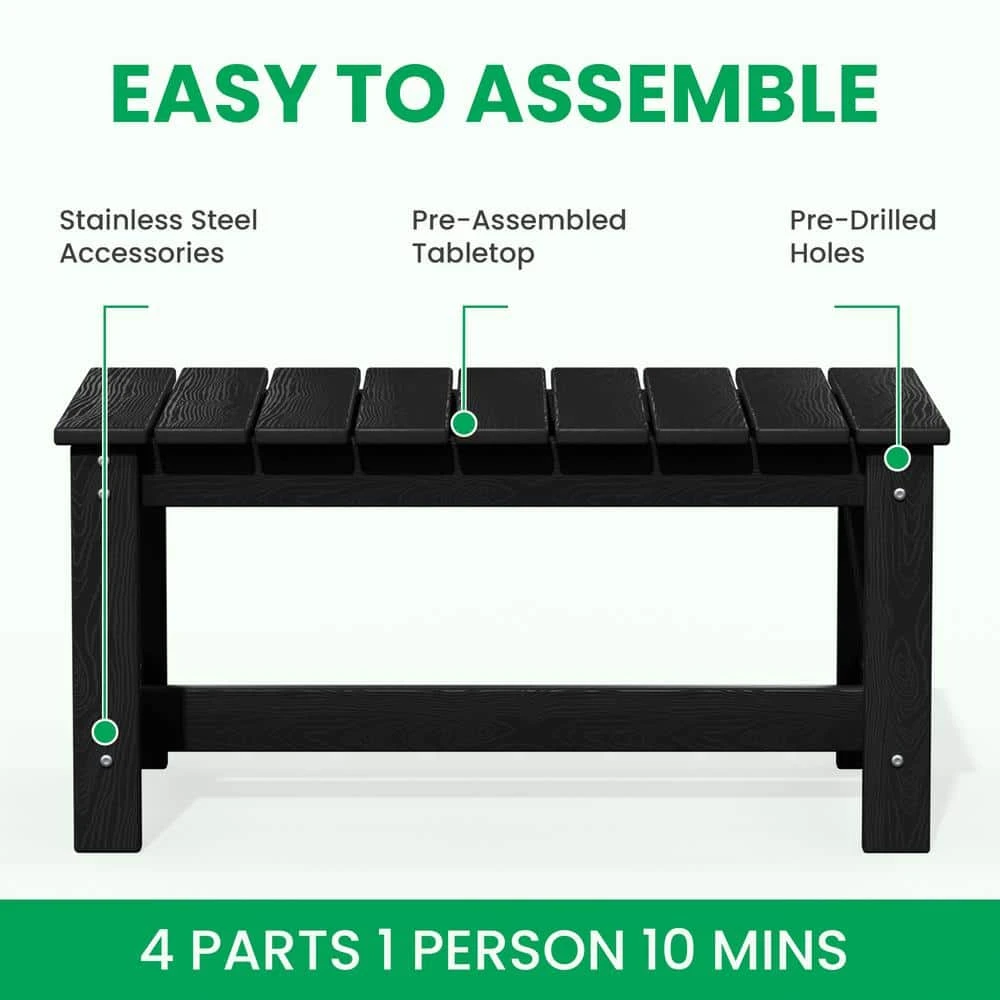 Black 4-Piece HDPE Plastic Patio Conversation Set With Beige Cushions 3 Black 4-Piece HDPE Plastic Patio Conversation Set With Beige Cushions - Image 3