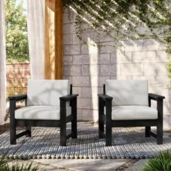 Black 4-Piece HDPE Plastic Patio Conversation Set With Beige Cushions 20 Black 4-Piece HDPE Plastic Patio Conversation Set With Beige Cushions -Jearey jearey patio conversation sets 4cvst blbg 4f 1000