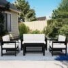 Black 4-Piece HDPE Plastic Patio Conversation Set With Beige Cushions